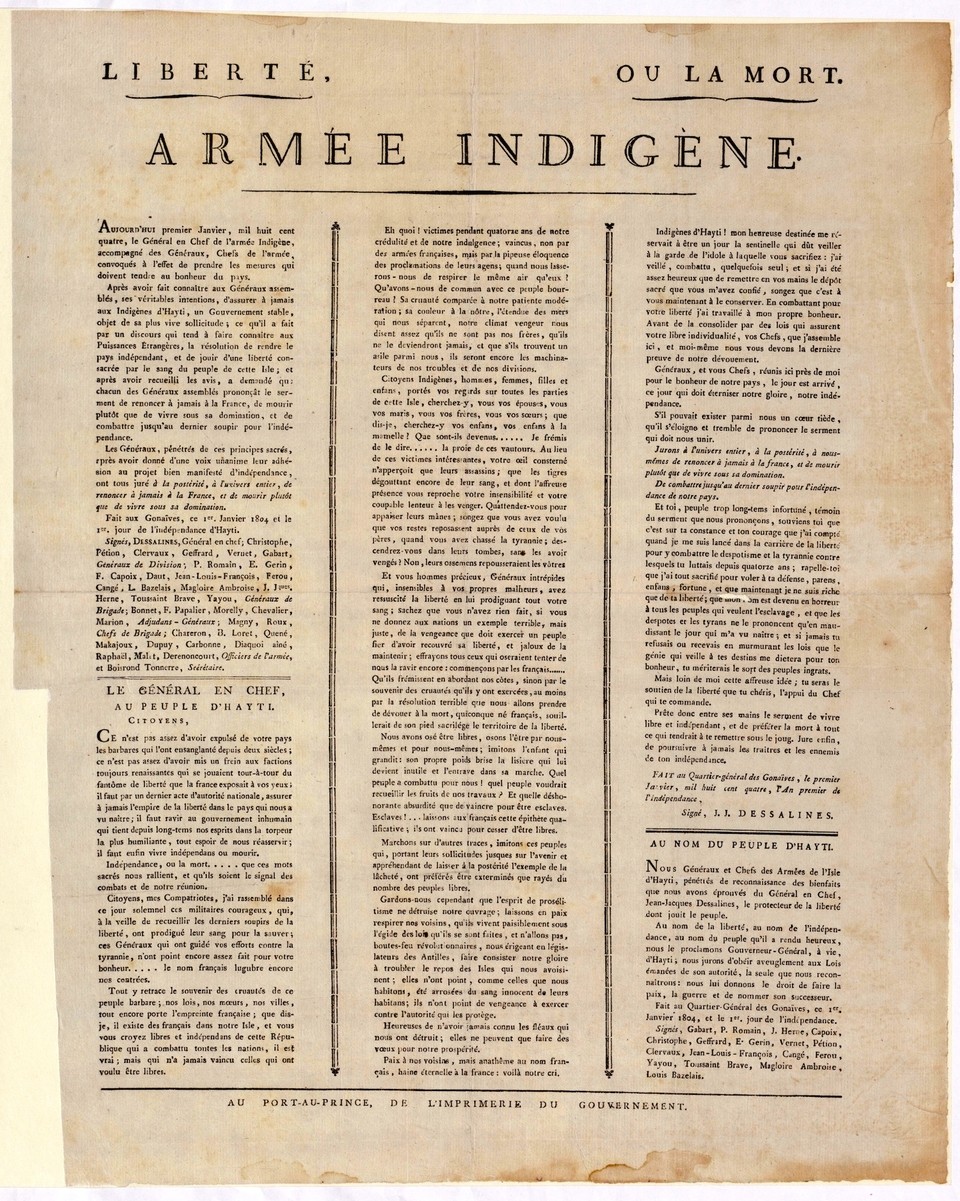 The Haitian Declaration of Independence document from 1804