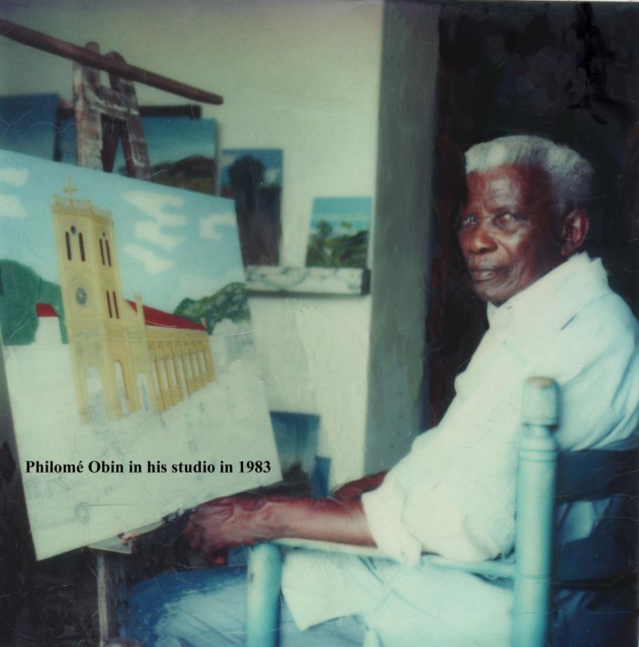 Haitian painter Philomé Obin in his studio in Cap-Haïtien, 1983