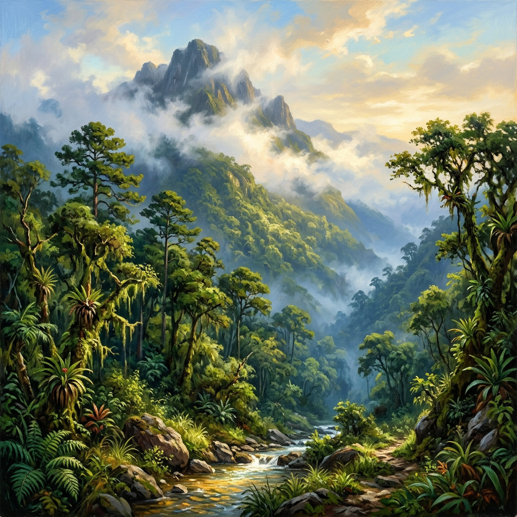 Pic Macaya wrapped in morning cloud above the cloud forest of the Massif de la Hotte in southern Haiti